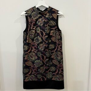 Maggy London Jacquard Sleeveless Black Floral Tie-neck Shift Dress Size 4